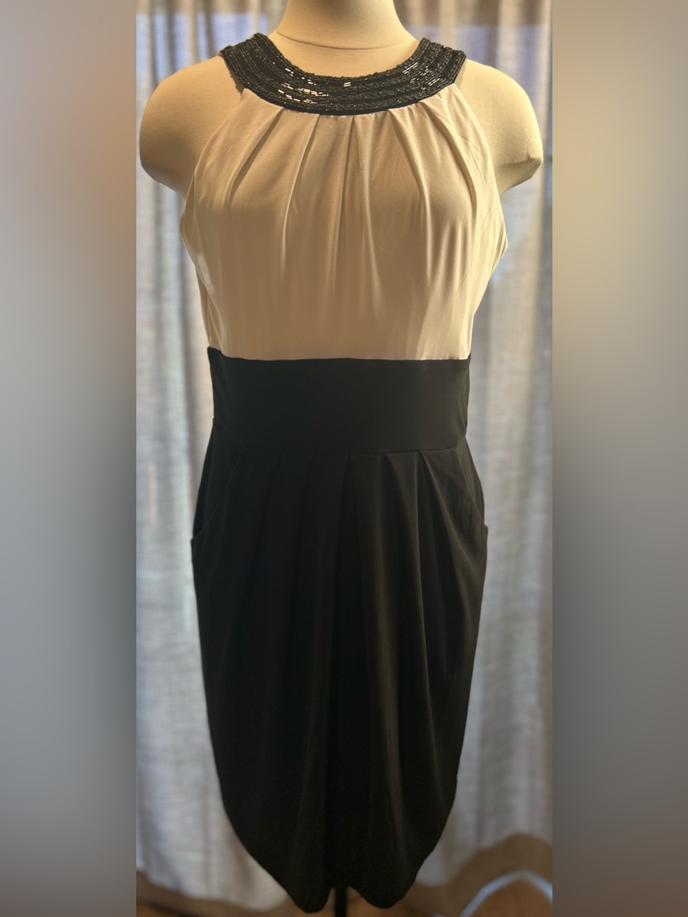 Maurices Black and Cream Halter Midi Dress with Side Pockets